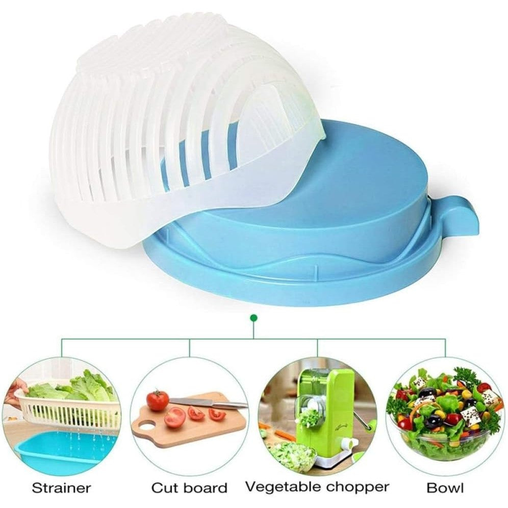 Bol Feliator pentru Salata, Castron Multifunctional pentru Legume si Fructe, pentru Spalat si Taiat Legumele, cu Scurgere si Tocator, Ergonomic, Protectie pentru Maini, 21x18.5x11.5 cm, Albastru