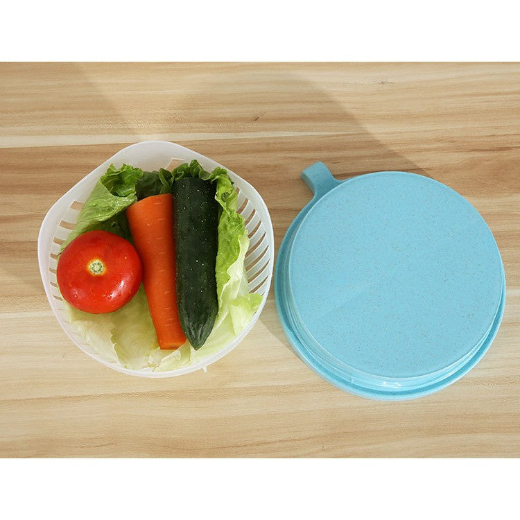 Bol Feliator pentru Salata, Castron Multifunctional pentru Legume si Fructe, pentru Spalat si Taiat Legumele, cu Scurgere si Tocator, Ergonomic, Protectie pentru Maini, 21x18.5x11.5 cm, Albastru