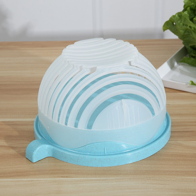 Bol Feliator pentru Salata, Castron Multifunctional pentru Legume si Fructe, pentru Spalat si Taiat Legumele, cu Scurgere si Tocator, Ergonomic, Protectie pentru Maini, 21x18.5x11.5 cm, Albastru