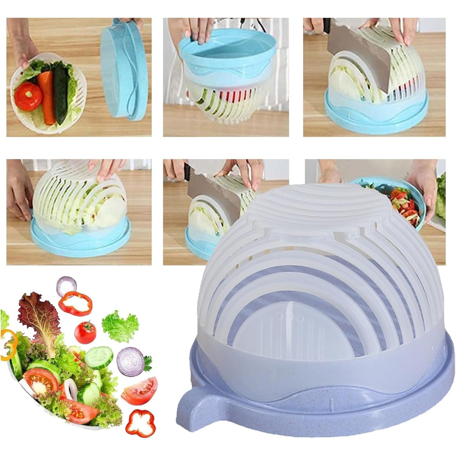 Bol Feliator pentru Salata, Castron Multifunctional pentru Legume si Fructe, pentru Spalat si Taiat Legumele, cu Scurgere si Tocator, Ergonomic, Protectie pentru Maini, 21x18.5x11.5 cm, Mov