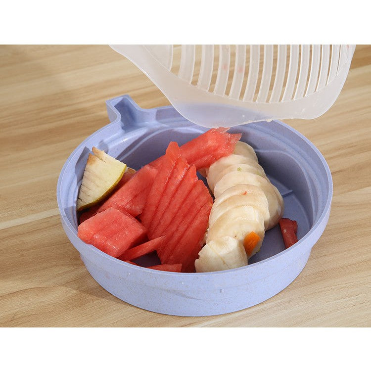 Bol Feliator pentru Salata, Castron Multifunctional pentru Legume si Fructe, pentru Spalat si Taiat Legumele, cu Scurgere si Tocator, Ergonomic, Protectie pentru Maini, 21x18.5x11.5 cm, Mov