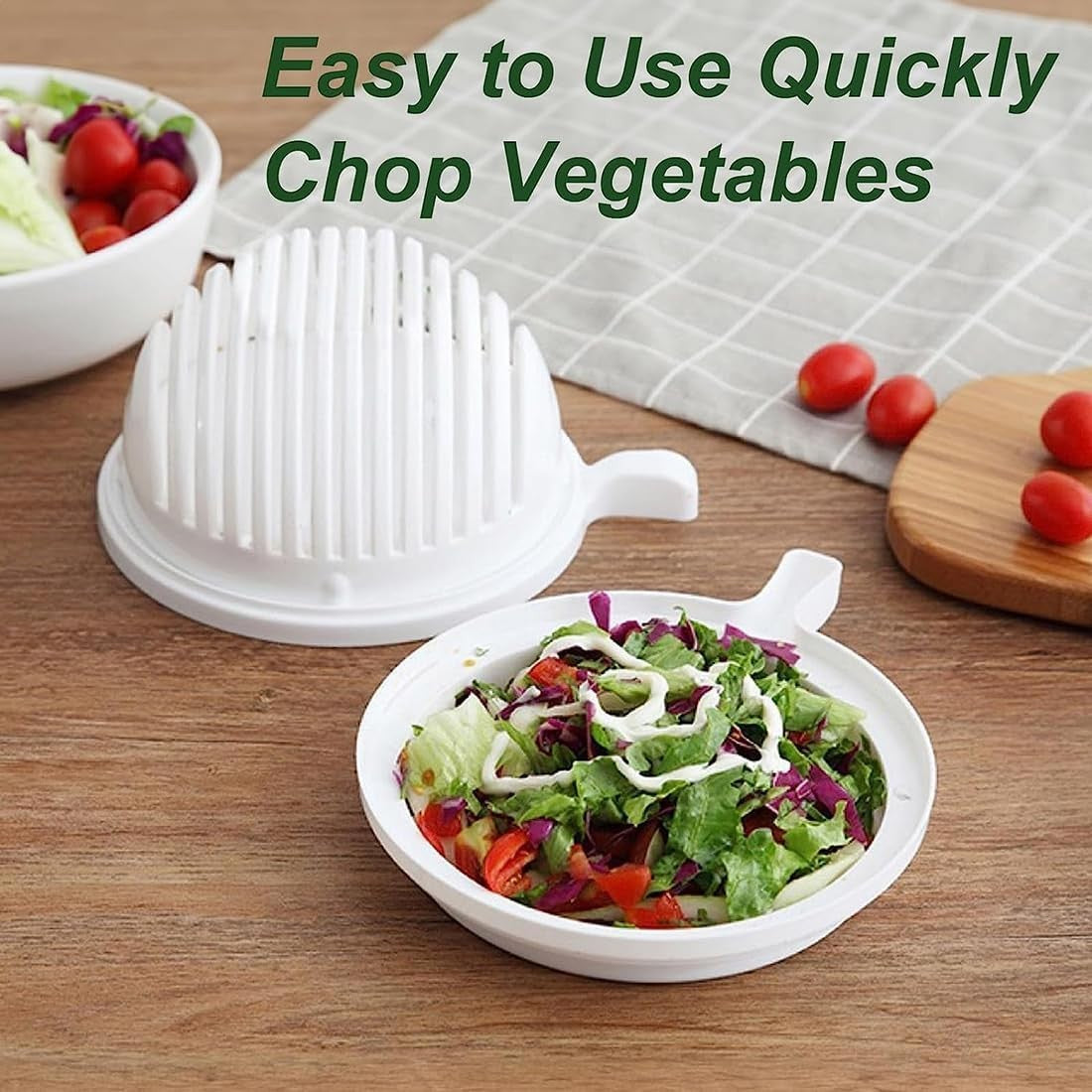 Bol Feliator pentru Salata, Castron Multifunctional pentru Legume si Fructe, pentru Spalat si Taiat Legumele, cu Scurgere si Tocator, Ergonomic, Protectie pentru Maini, 21x18.5x11.5 cm, Alb