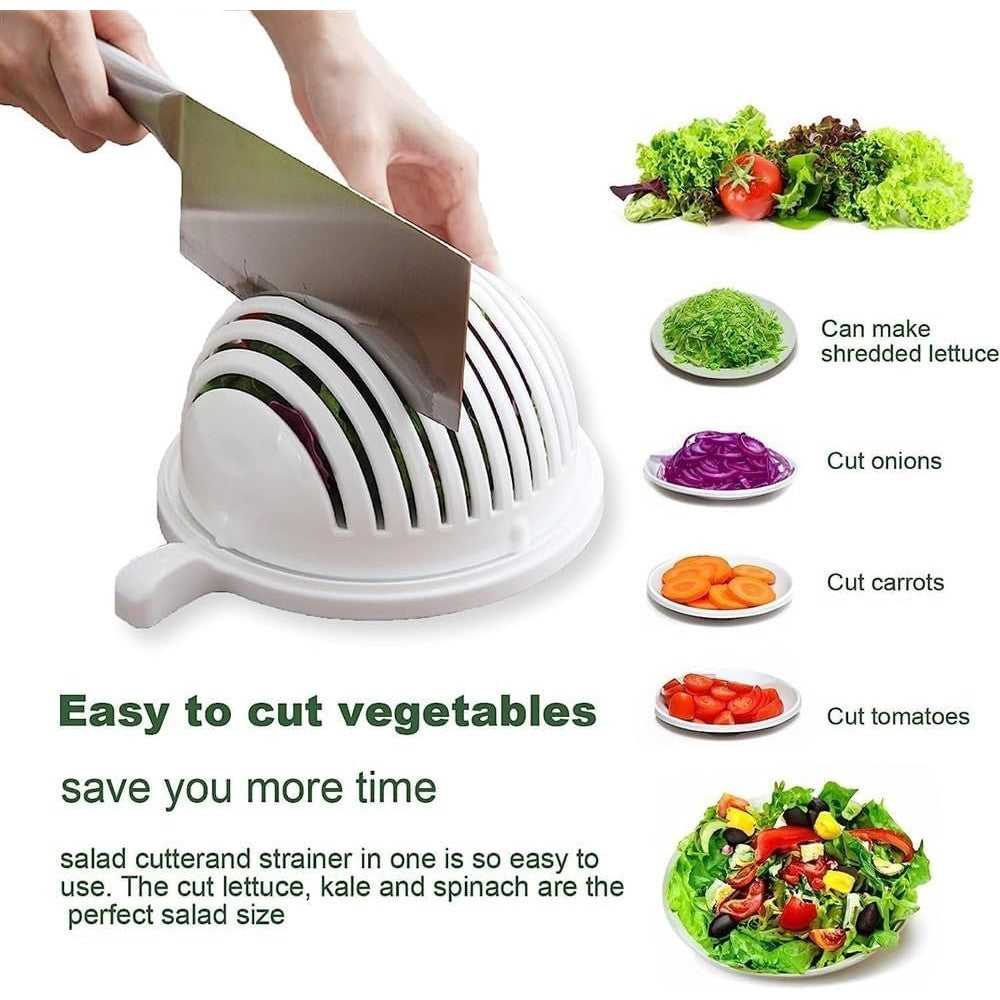 Bol Feliator pentru Salata, Castron Multifunctional pentru Legume si Fructe, pentru Spalat si Taiat Legumele, cu Scurgere si Tocator, Ergonomic, Protectie pentru Maini, 21x18.5x11.5 cm, Alb