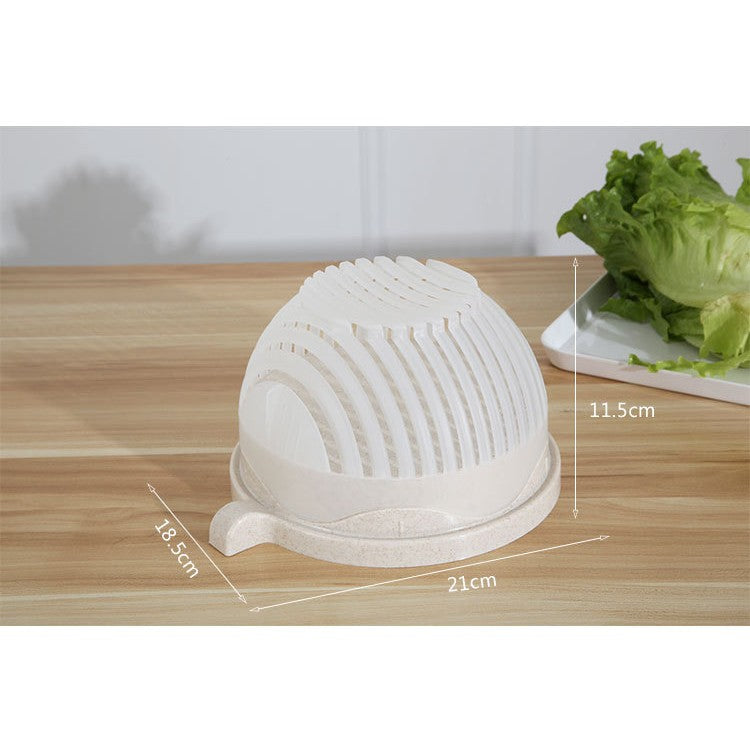 Bol Feliator pentru Salata, Castron Multifunctional pentru Legume si Fructe, pentru Spalat si Taiat Legumele, cu Scurgere si Tocator, Ergonomic, Protectie pentru Maini, 21x18.5x11.5 cm, Alb