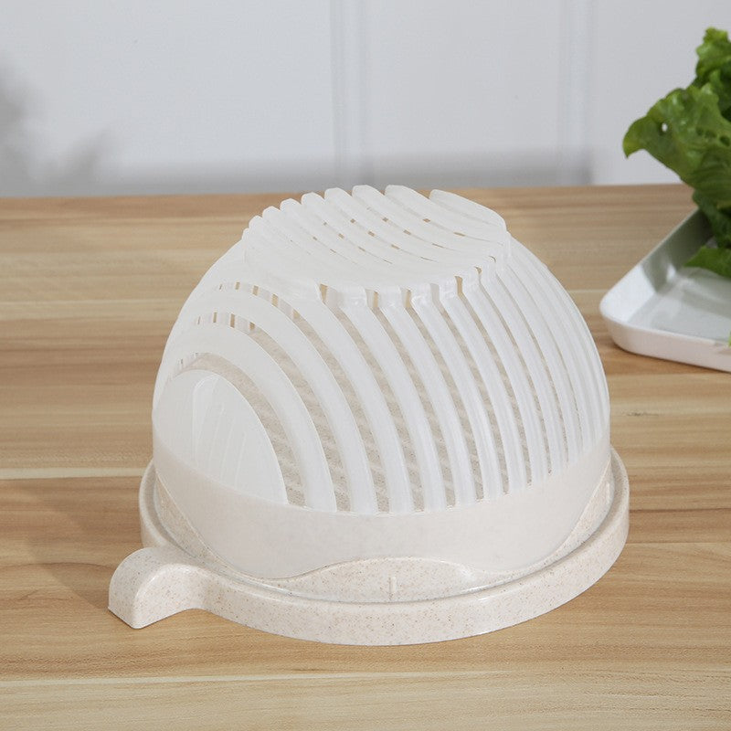 Bol Feliator pentru Salata, Castron Multifunctional pentru Legume si Fructe, pentru Spalat si Taiat Legumele, cu Scurgere si Tocator, Ergonomic, Protectie pentru Maini, 21x18.5x11.5 cm, Alb
