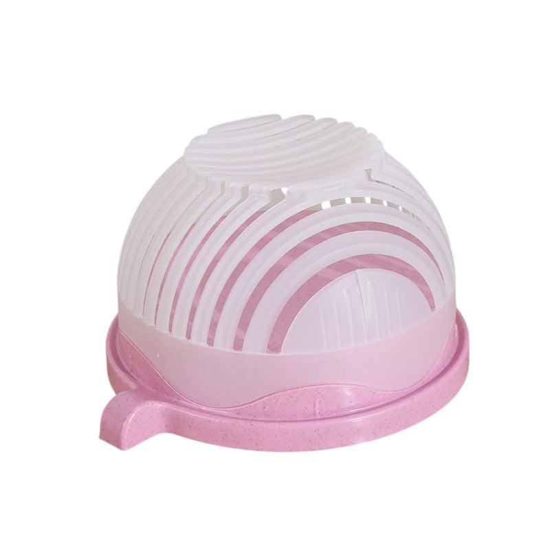 Bol Feliator pentru Salata, Castron Multifunctional pentru Legume si Fructe, pentru Spalat si Taiat Legumele, cu Scurgere si Tocator, Ergonomic, Protectie pentru Maini, 21x18.5x11.5 cm, Roz