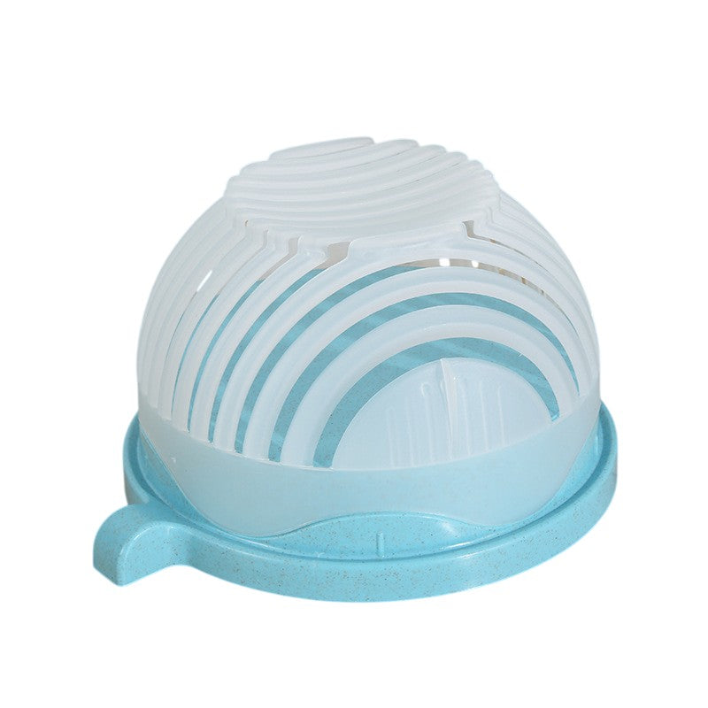 Bol Feliator pentru Salata, Castron Multifunctional pentru Legume si Fructe, pentru Spalat si Taiat Legumele, cu Scurgere si Tocator, Ergonomic, Protectie pentru Maini, 21x18.5x11.5 cm, Albastru