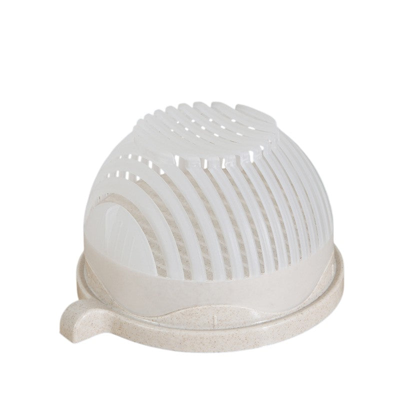 Bol Feliator pentru Salata, Castron Multifunctional pentru Legume si Fructe, pentru Spalat si Taiat Legumele, cu Scurgere si Tocator, Ergonomic, Protectie pentru Maini, 21x18.5x11.5 cm, Alb