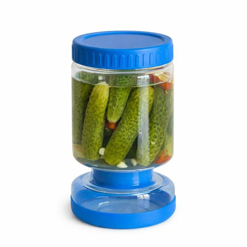 Borcan de Muraturi, Borcan cu Separator Divizat de 34oz pentru Lichide, Ermetic, Termorezistent, Tip Clepsidra, 800 ml, 21 x 11 x 11 cm, Capac Albastru