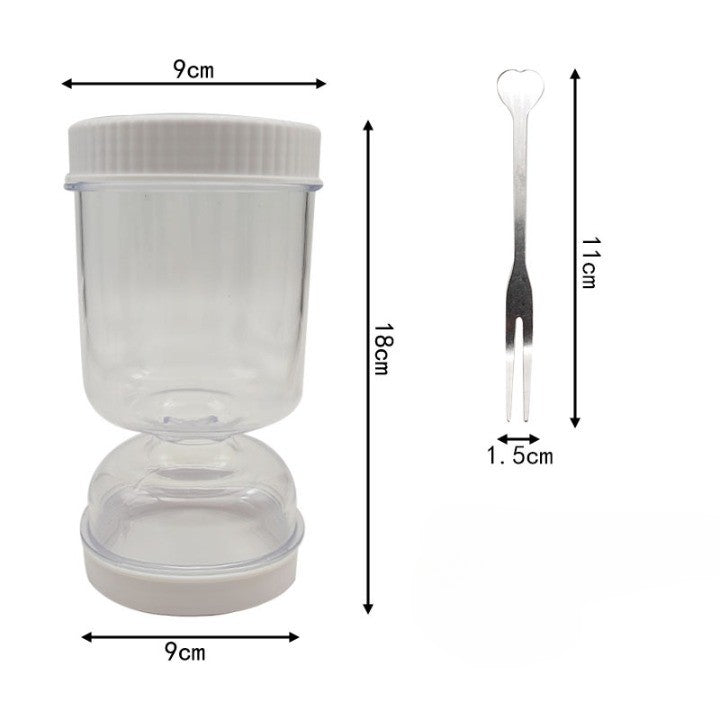 Borcan pentru Muraturi, cu Separator pentru Lichide, Ermetic, Termorezistent, Tip Clepsidra, 2 Furculite Incluse, ABS, Alb, 18x9x9 cm