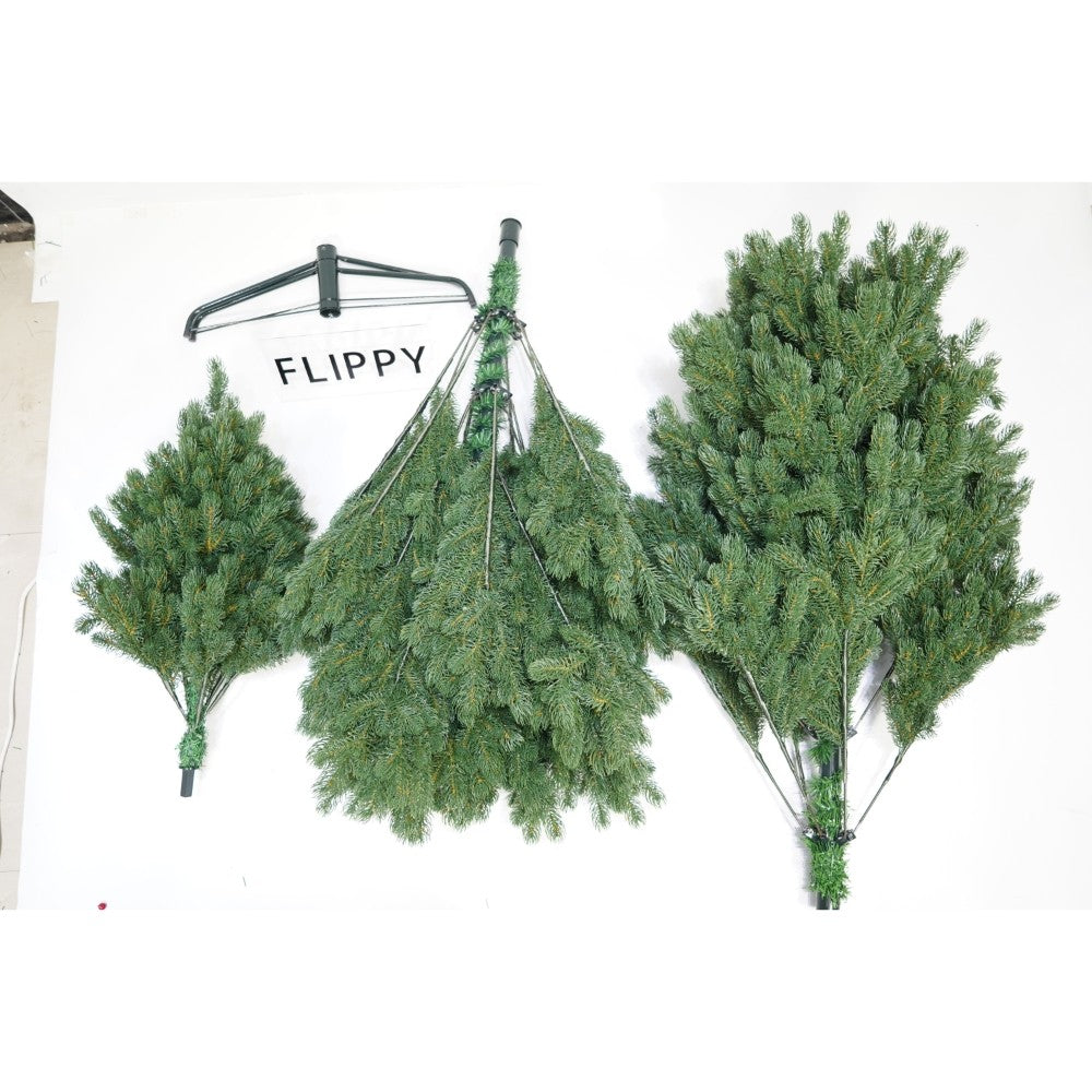 Brad artificial de Craciun, clasic bogat, pentru interior/exterior, inaltime 150 cm, 390 ramuri bogate, verde, suport metalic inclus