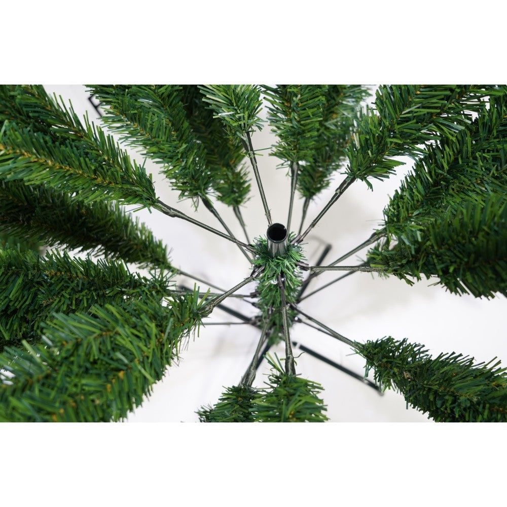 Brad artificial de Craciun, clasic, pentru interior/exterior, inaltime 150 cm, diametru 88 cm, 437 ramuri, verde, suport metalic inclus
