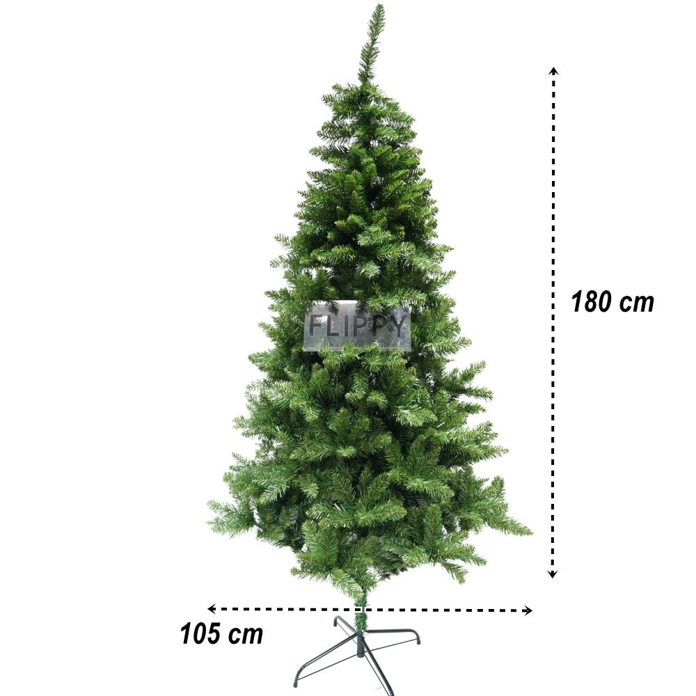 Brad artificial de Craciun, clasic, pentru interior/exterior, inaltime 180 cm, diametru 105 cm, 649 ramuri, verde, suport metalic inclus