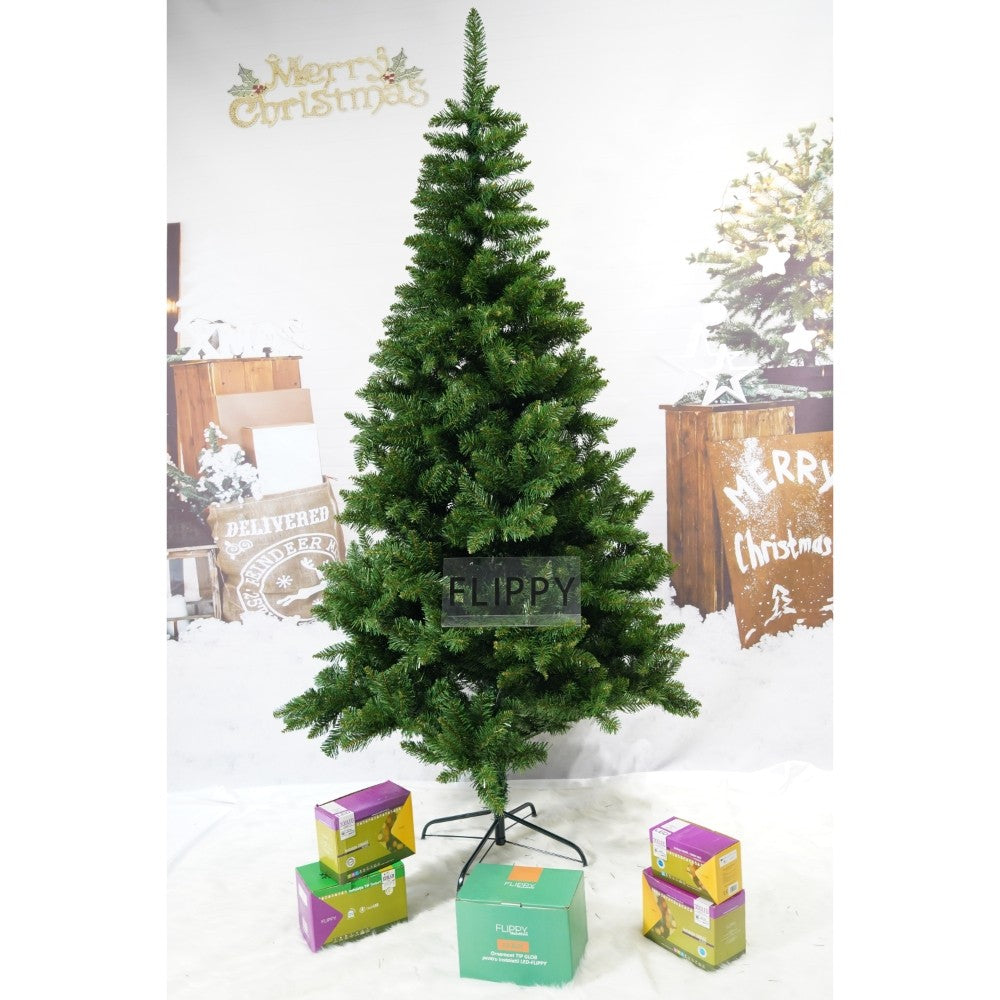 Brad artificial de Craciun, clasic, pentru interior/exterior, inaltime 180 cm, diametru 95 cm, 463 ramuri, verde, suport metalic inclus