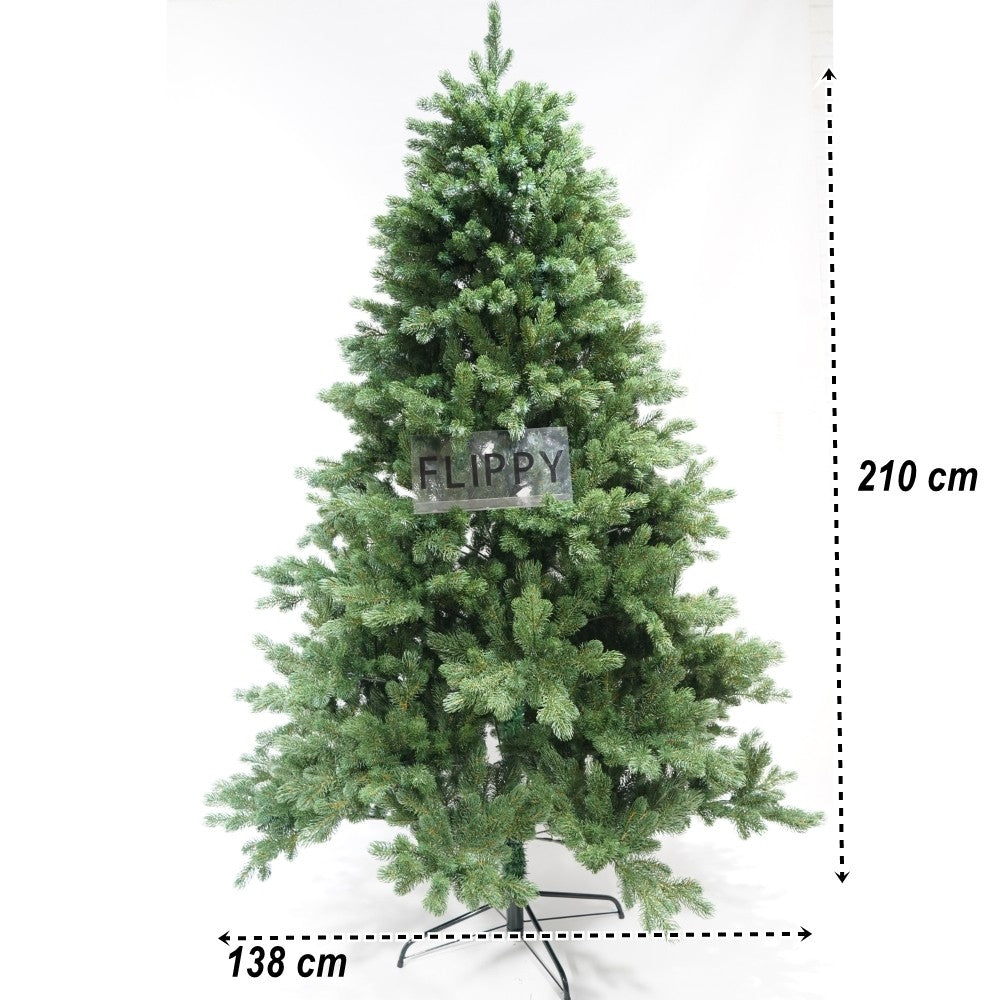 Brad artificial de Craciun, clasic, pentru interior/exterior, inaltime 210 cm, diametru 138 cm, 858 ramuri, verde, suport metalic inclus