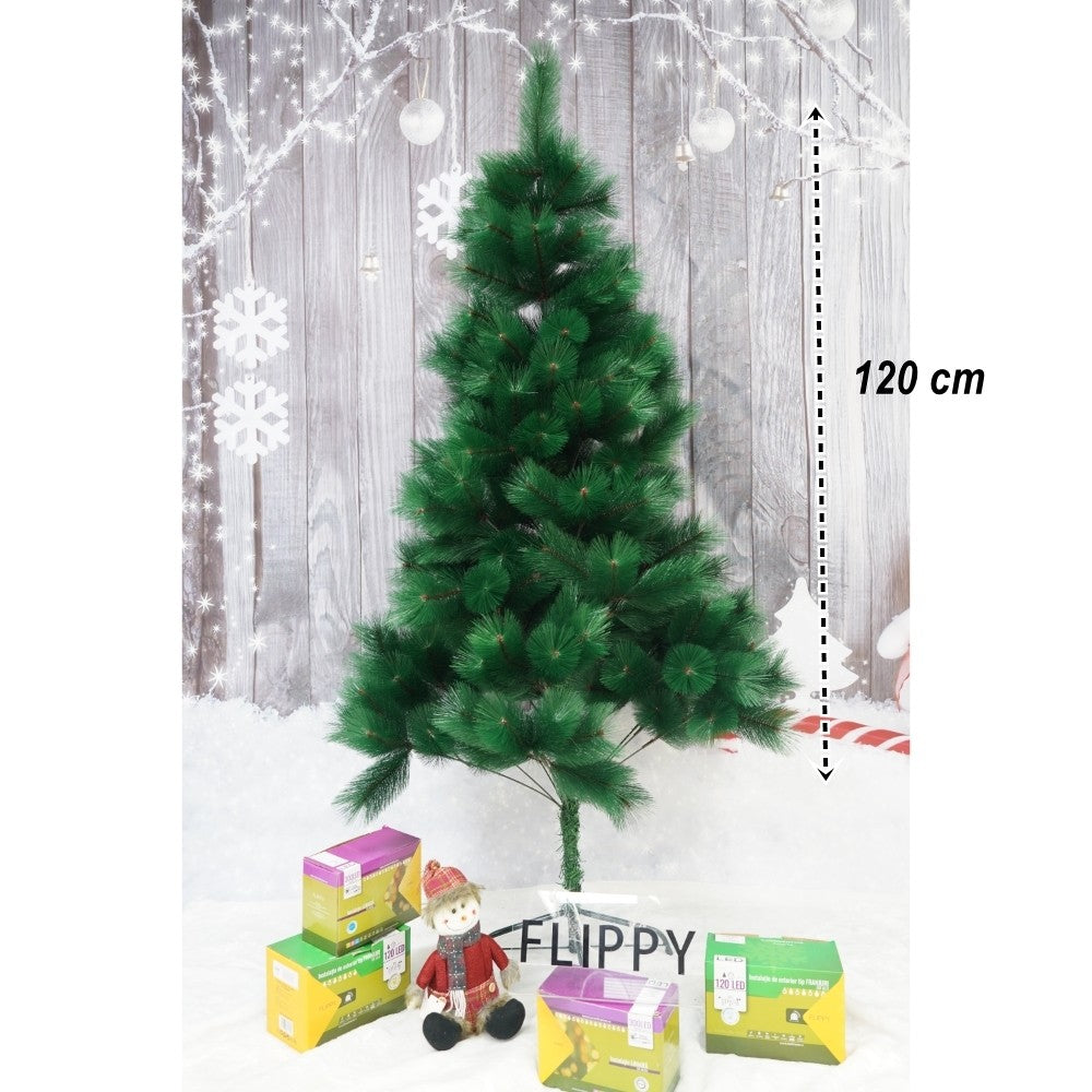 Brad artificial de Craciun tip pin, clasic, pentru interior/exterior, inaltime 120 cm, verde, suport metalic inclus