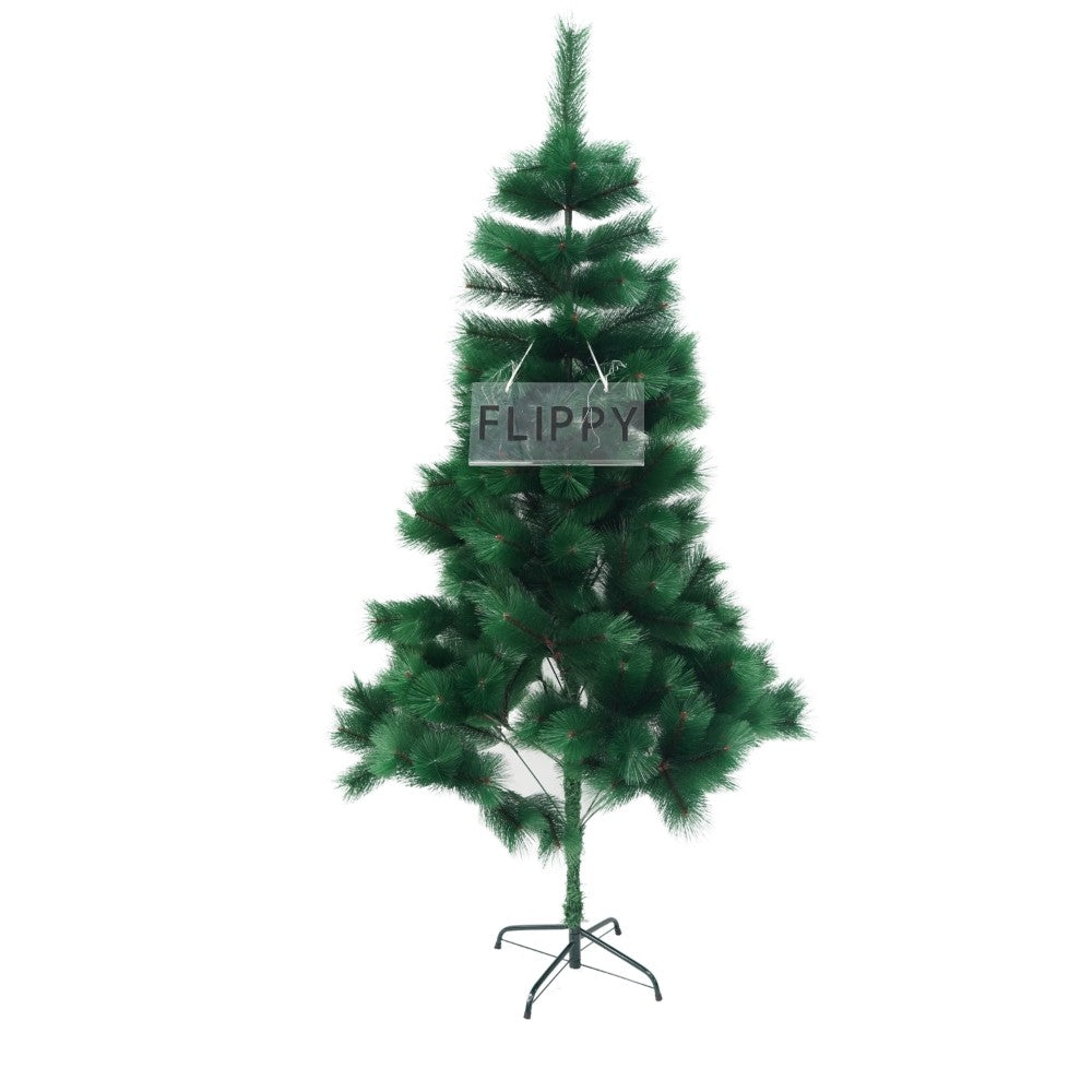 Brad artificial de Craciun tip pin, clasic, pentru interior/exterior, inaltime 150 cm, verde, suport metalic inclus