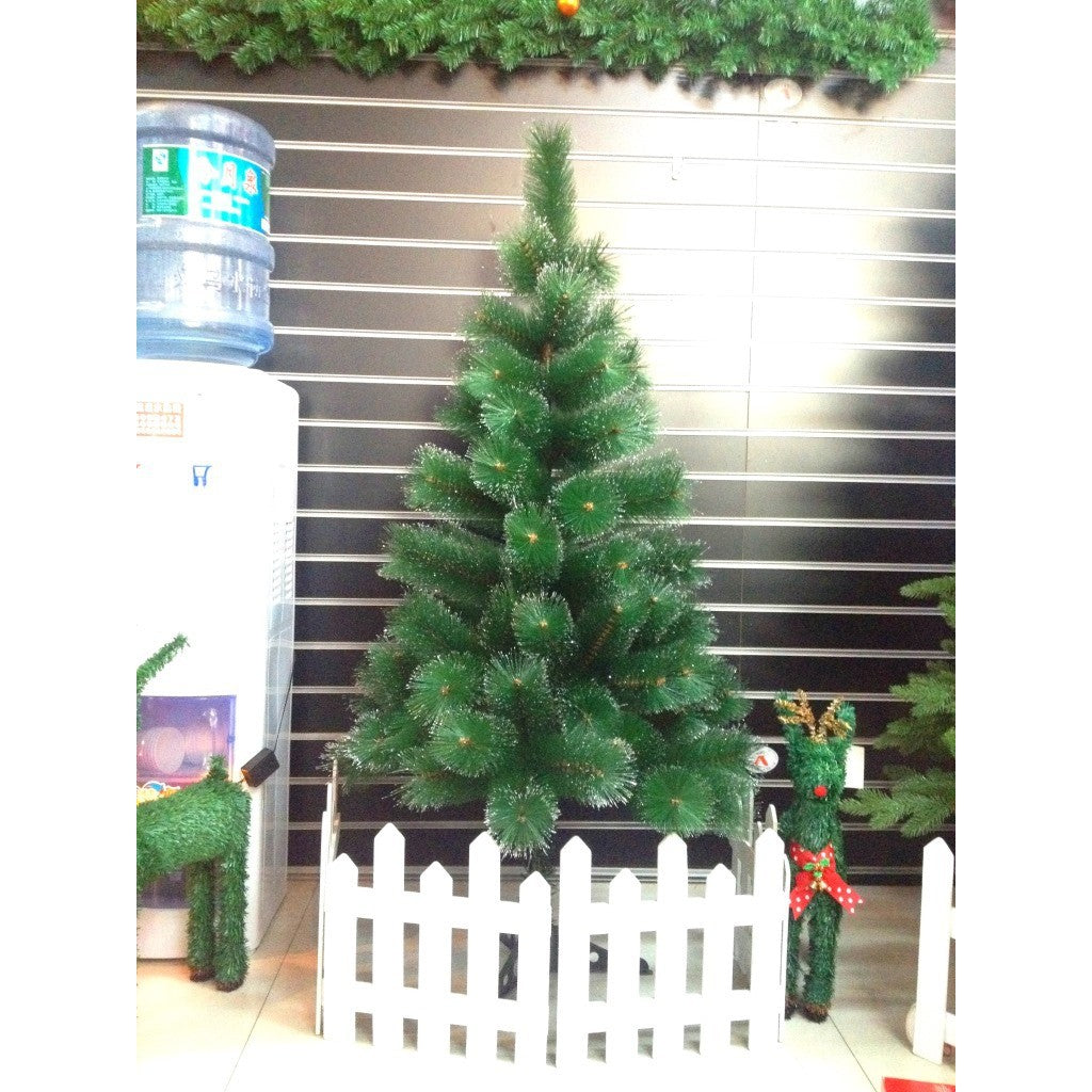 Brad artificial de Craciun tip pin, clasic, pentru interior/exterior, inaltime 90 cm, verde, suport de plastic inclus