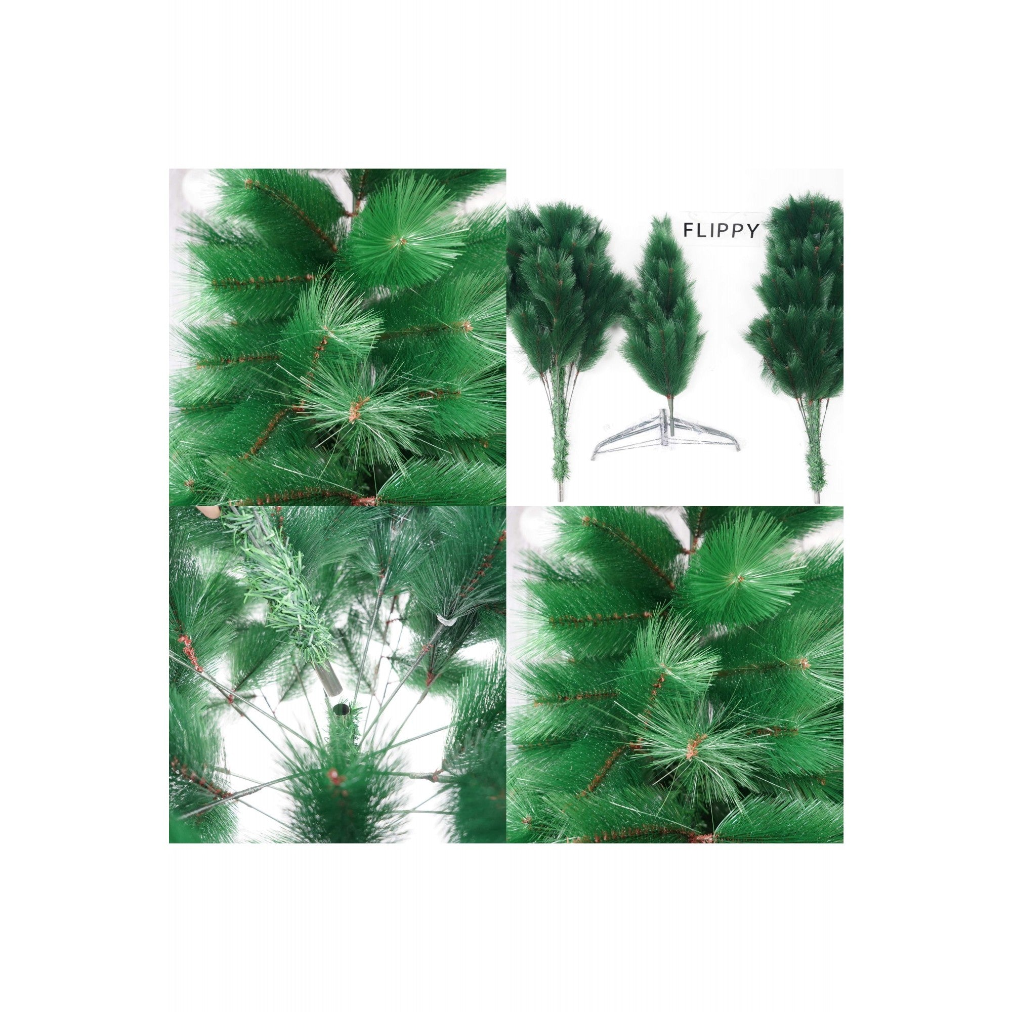 Brad artificial de Craciun tip pin, inaltime 150 cm, diametru 85 cm, 160 ramuri cu ace 3D 12 cm, verde, suport metalic inclus