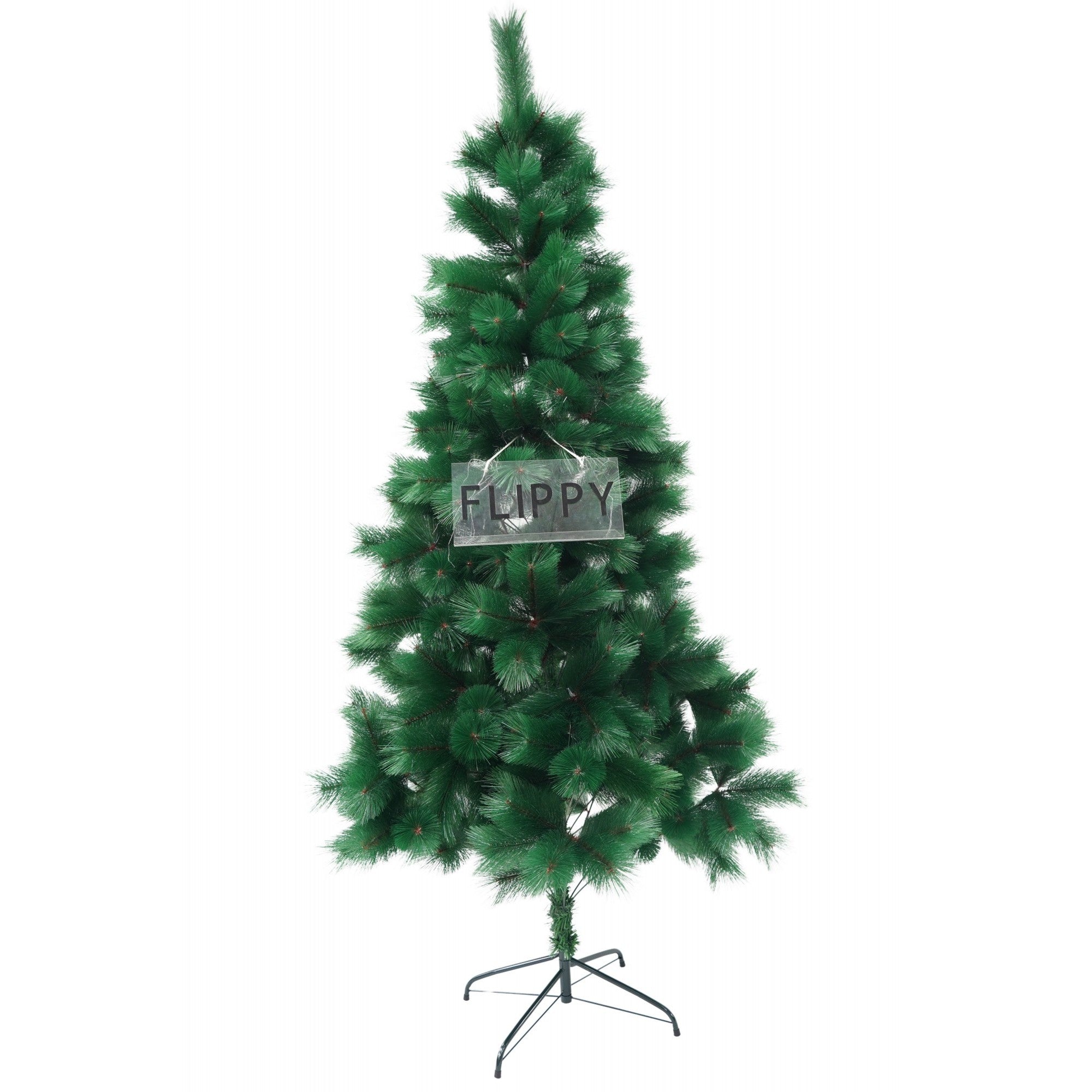 Brad artificial de Craciun tip pin, inaltime 150 cm, diametru 85 cm, 160 ramuri cu ace 3D 12 cm, verde, suport metalic inclus