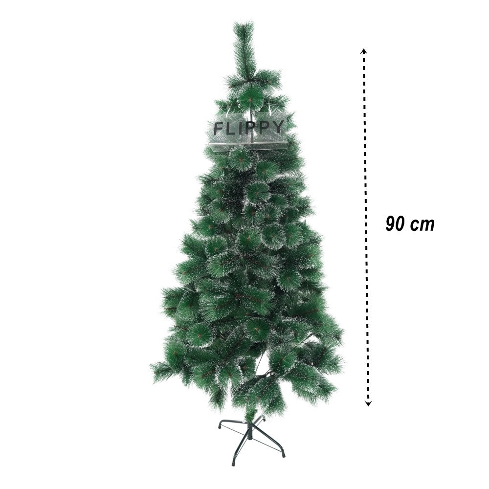 Brad artificial de Craciun tip pin nins, pentru interior/exterior, inaltime 90 cm, verde, suport pastic inclus