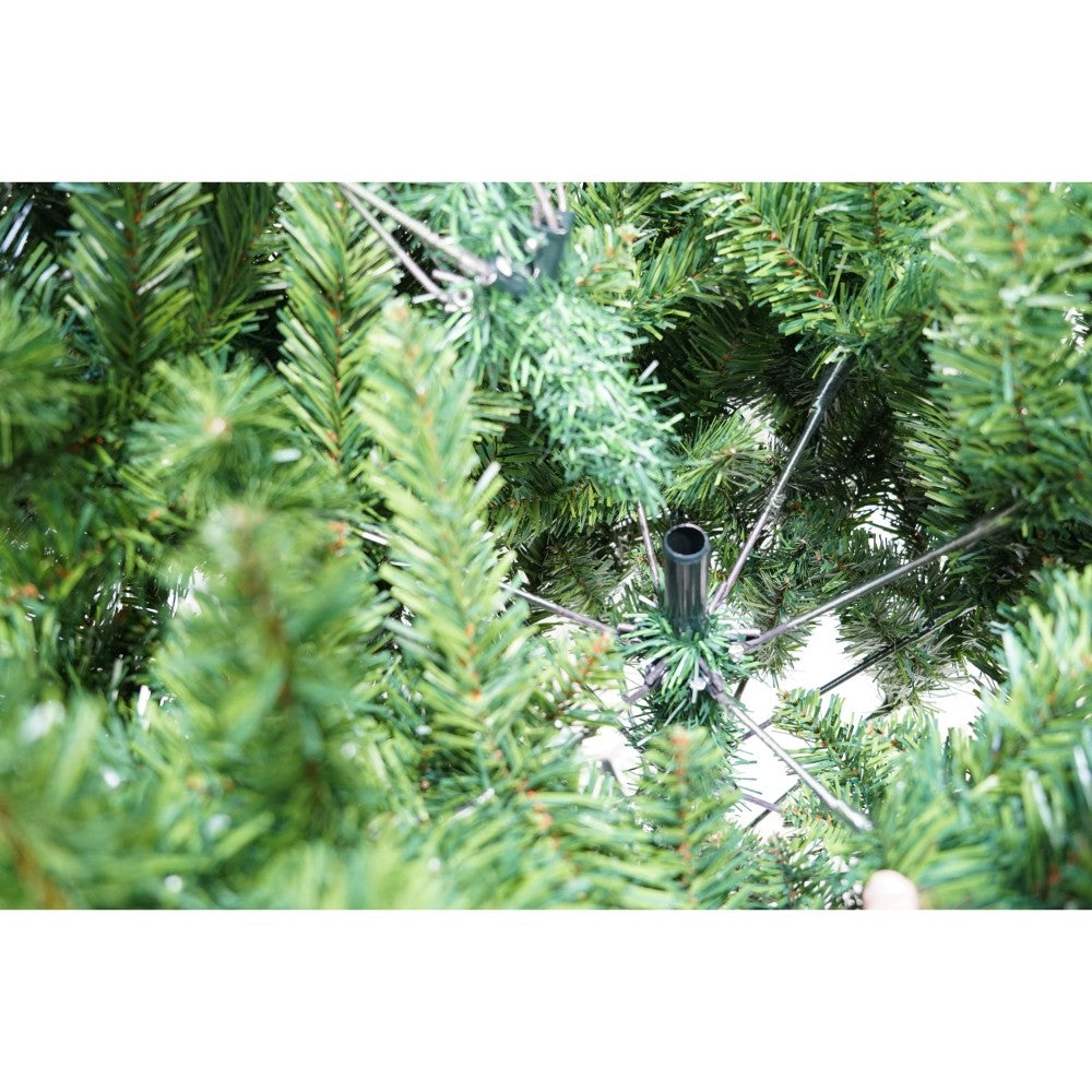 Brad artificial de Craciun tip pin, pentru interior/exterior, inaltime 210 cm, diametru 125 cm, 980 ramuri, verde, suport metalic inclus