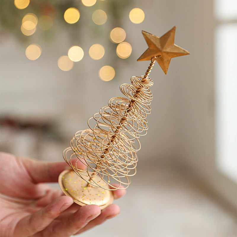 Brad de Craciun Ornament, Decoratiune Brad micut din Metal, inaltime 16 x 6.5 x6.5 cm, Ornament de Craciun, Auriu