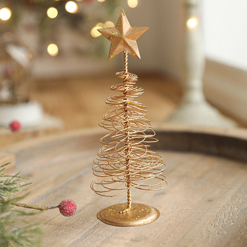 Brad de Craciun Ornament, Decoratiune Brad micut din Metal, inaltime 16 x 6.5 x6.5 cm, Ornament de Craciun, Auriu