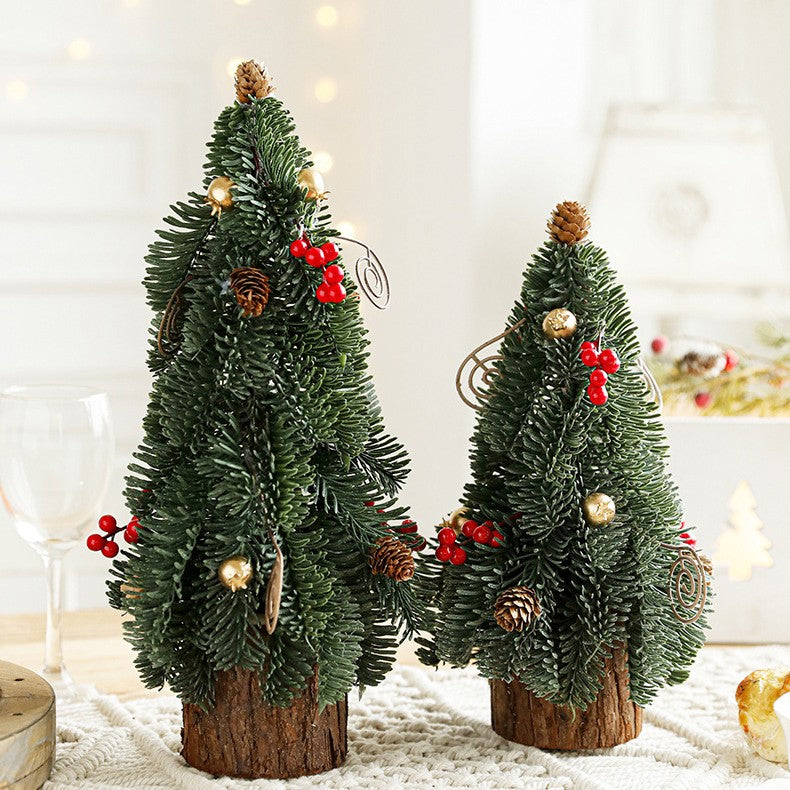 Decoratiune Craciun pentru Masa, Ornament de Decor Model Brad de Craciun de Dimensiuni Mici, pentru Birou si Interior, din Plastic 30 x 15 x 15 cm, Verde