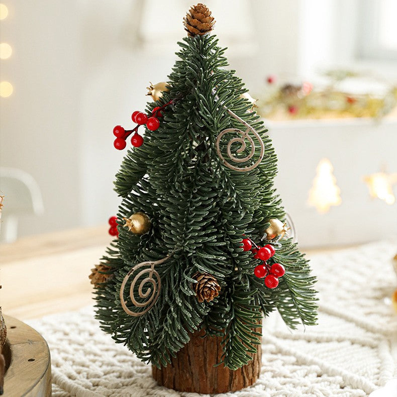 Decoratiune Craciun pentru Masa, Ornament de Decor Model Brad de Craciun de Dimensiuni Mici, pentru Birou si Interior, din Plastic 30 x 15 x 15 cm, Verde