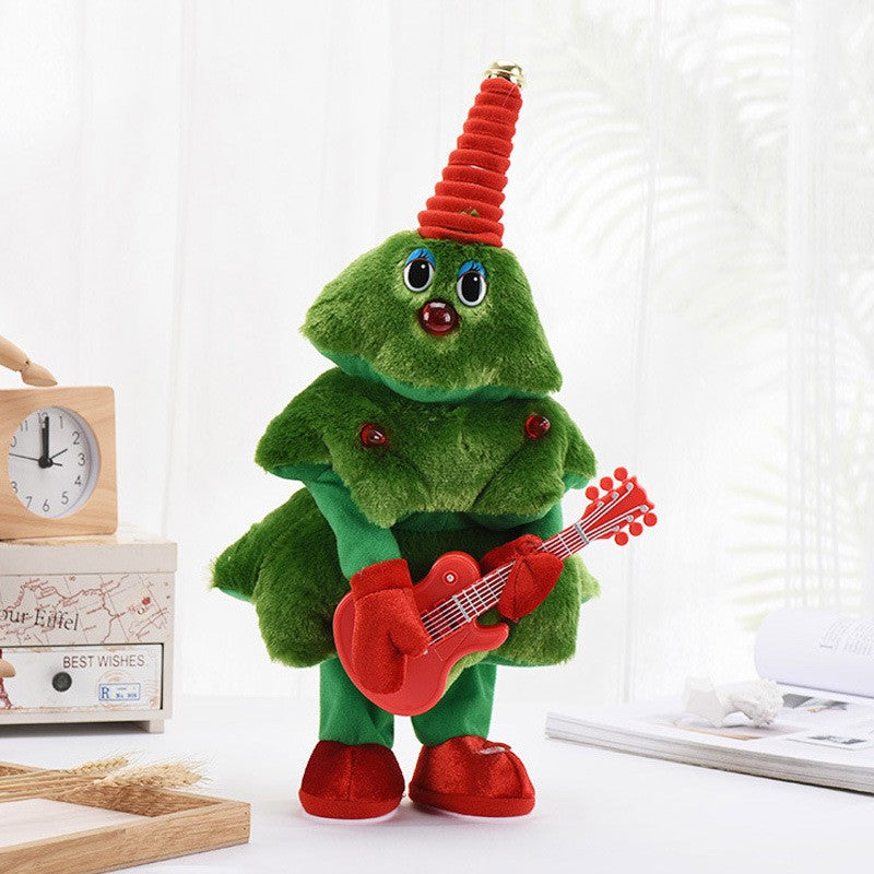 Bradut Dansator si Cantaret, Decoratiune de Craciun, Jucarie Interactiva, cu Chitara, cu Lumini, 25 cm Inaltime, Verde