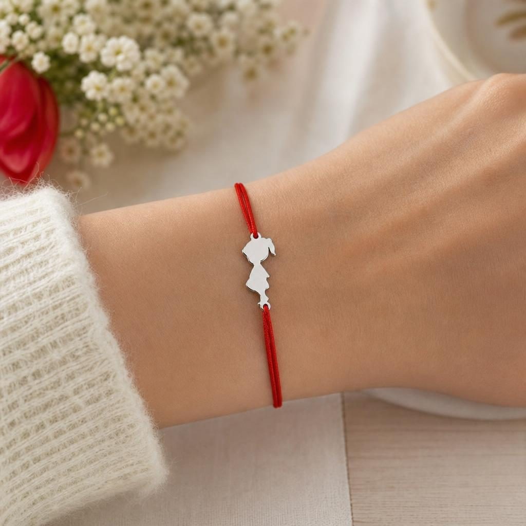 Bratara Argint 925 pentru Dama, Model Fetita, Martisor Bratara de 1 Martie, Pandativ Argintiu cu Snur Rosu