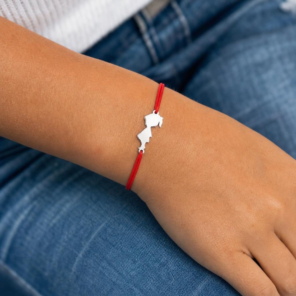 Bratara Argint 925 pentru Dama, Model Fetita, Martisor Bratara de 1 Martie, Pandativ Argintiu cu Snur Rosu
