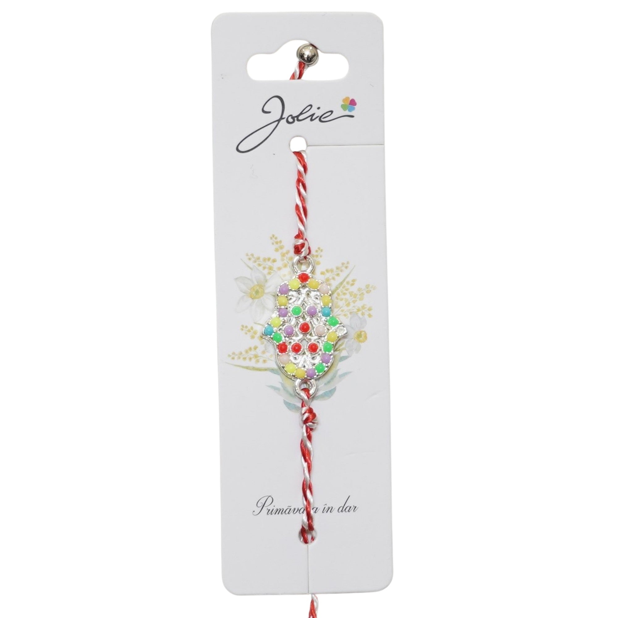 Martisor Bratara Snur Alb-Rosu, Pandantiv Metalic, Model Hamza