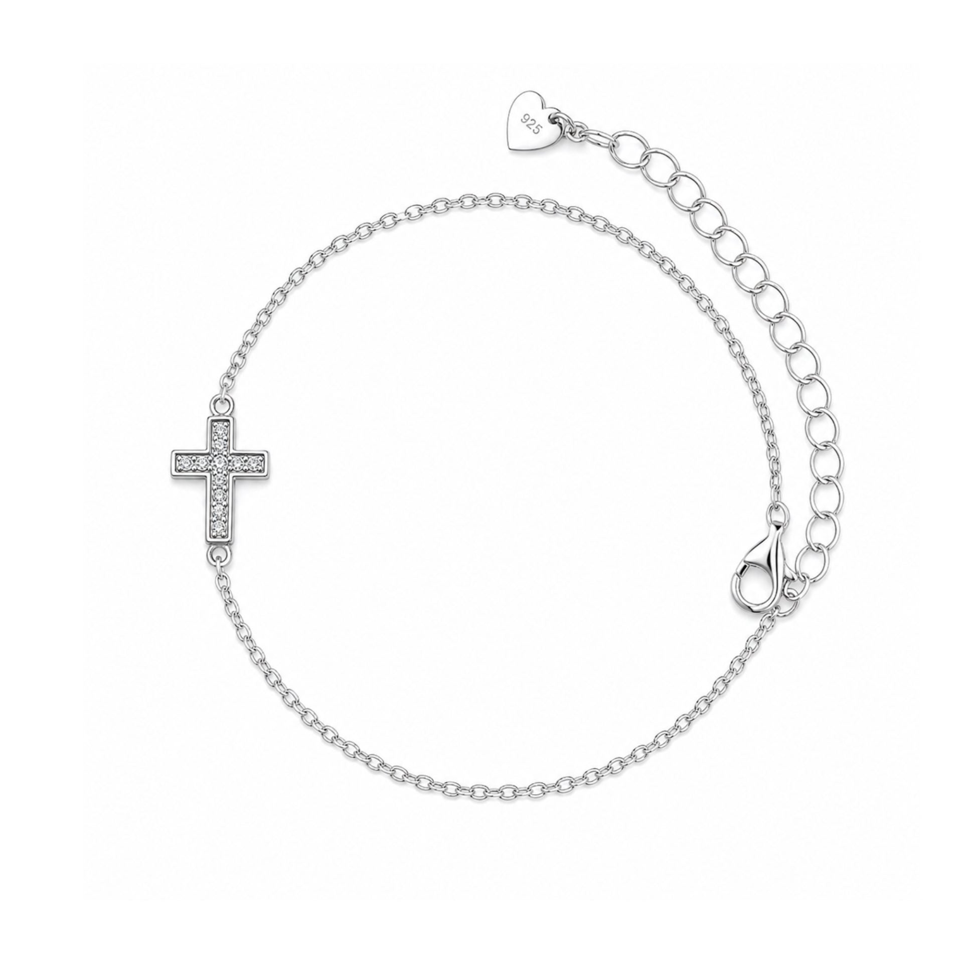 Brățară Damă din Argint 925, Model Cruce Rodiată cu Zirconii, Design Elegant și Strălucitor, Greutate 1.65 g, Argintiu