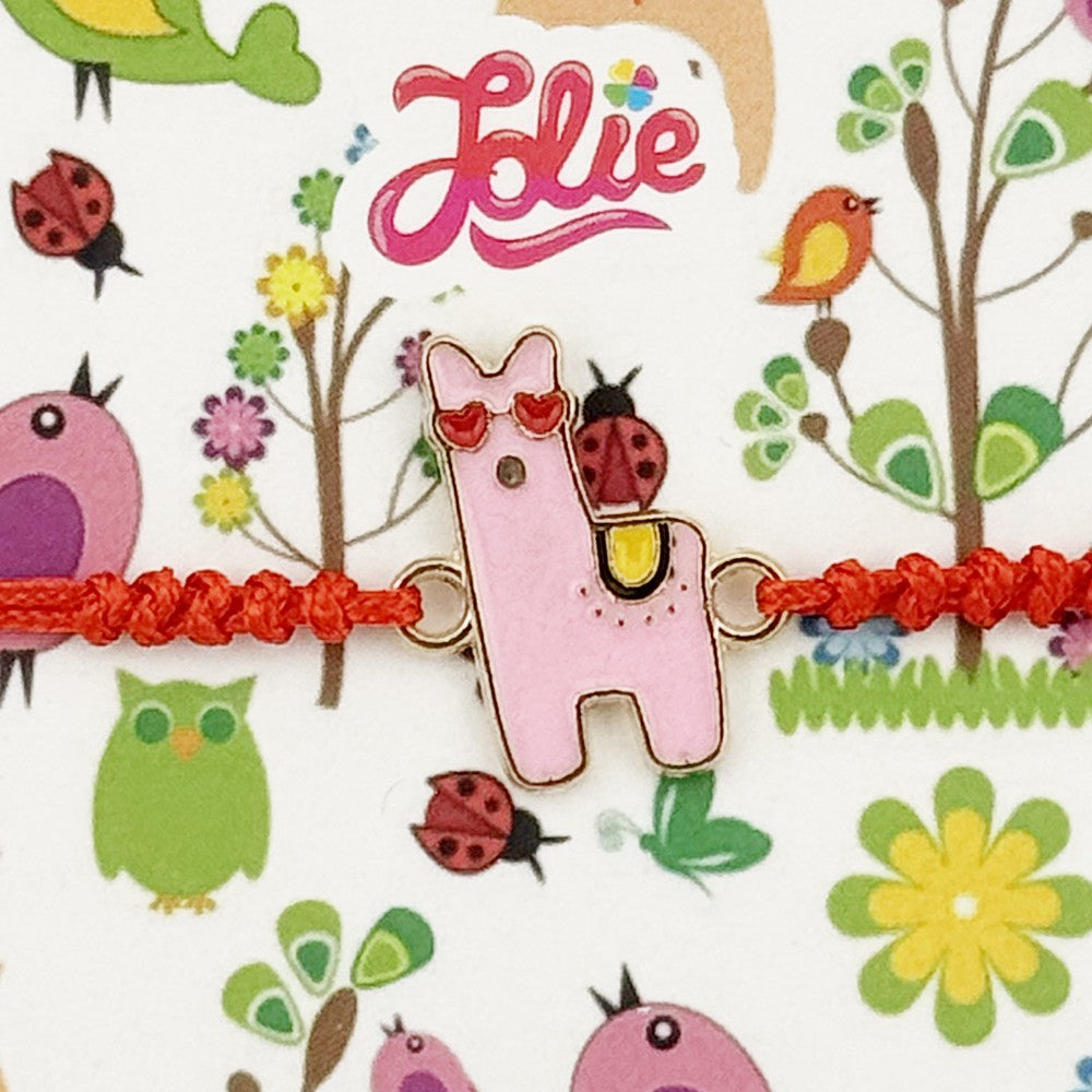 Bratara pentru Copii, Model Alpaca, Snur Impletit Rosu Reglabil, Auriu