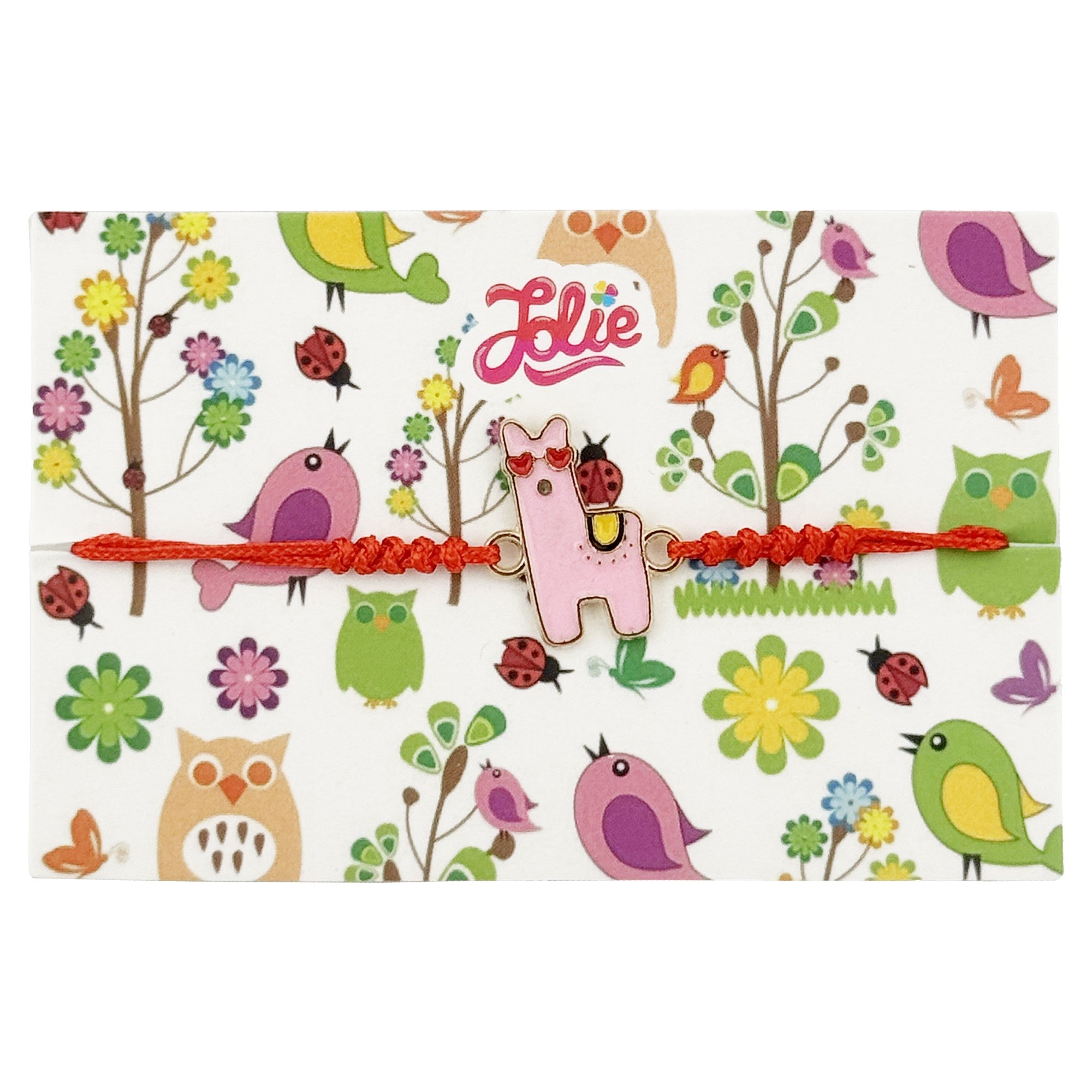 Bratara pentru Copii, Model Alpaca, Snur Impletit Rosu Reglabil, Auriu
