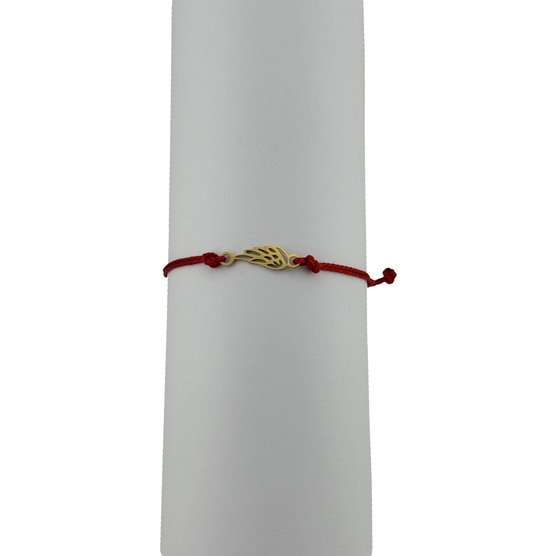 Bratara Martisor pentru Dama, Model Aripa, Set 12 bucati, Pandativ din Inox Auriu, Snur Ajustabil Impletit, Rosu