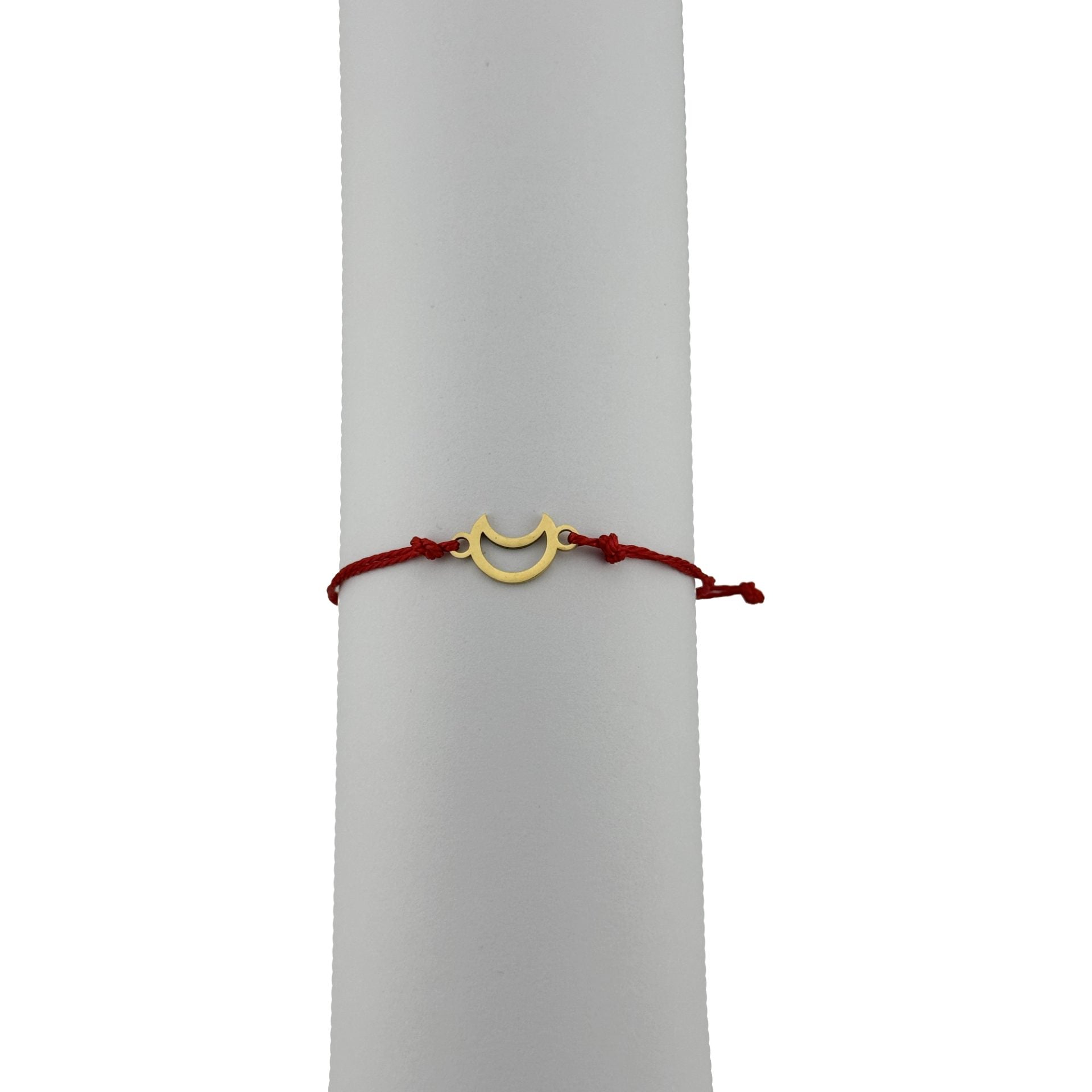 Bratara Martisor pentru Dama, Model Luna Contur, Set 12 bucati, Pandativ din Inox Auriu, Snur Ajustabil Impletit, Rosu