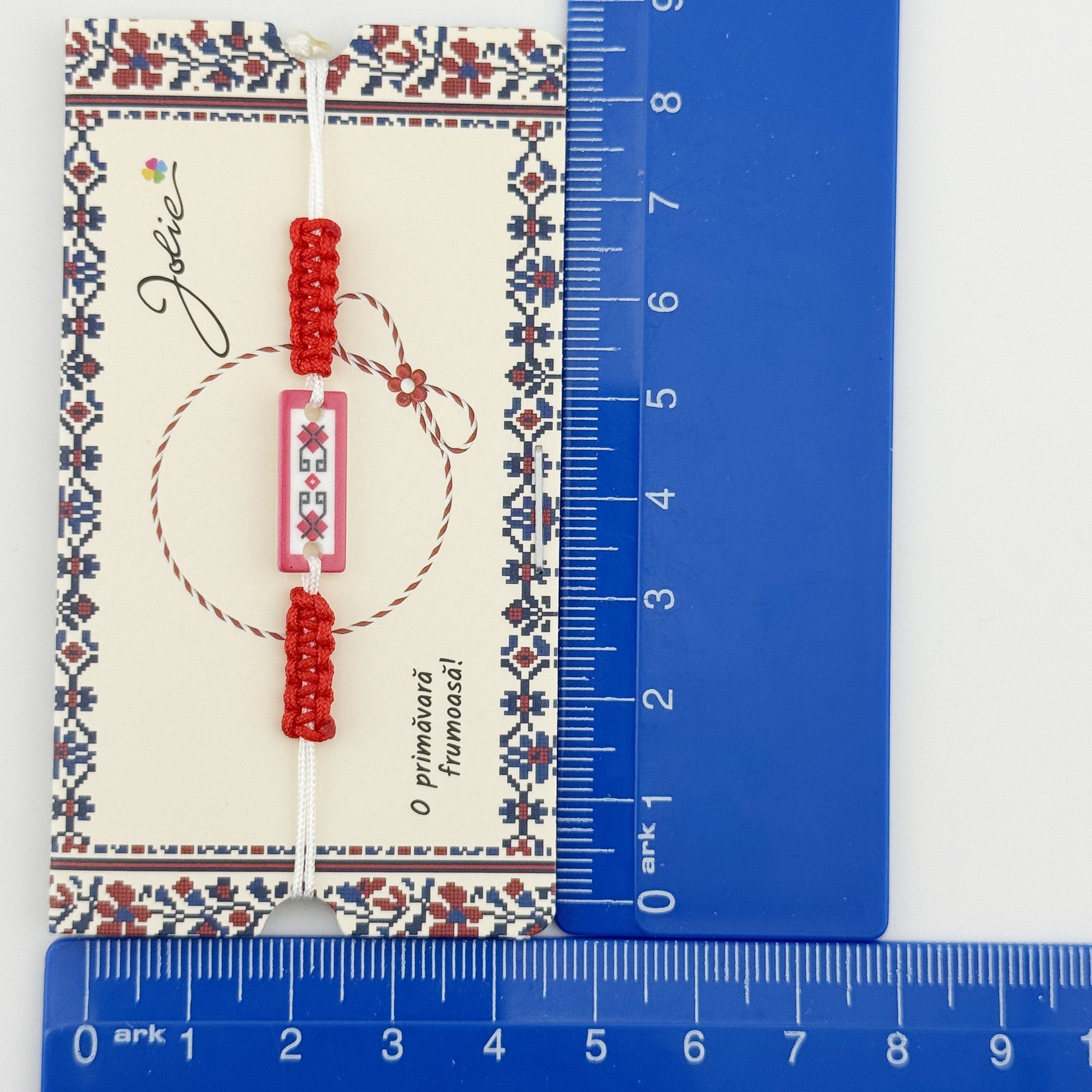 Martisor Traditional Bratara Norocoasa, Model Traditional, Bratara Martisor pentru Copii, din Plastic/Textil, Snur Alb/Rosu