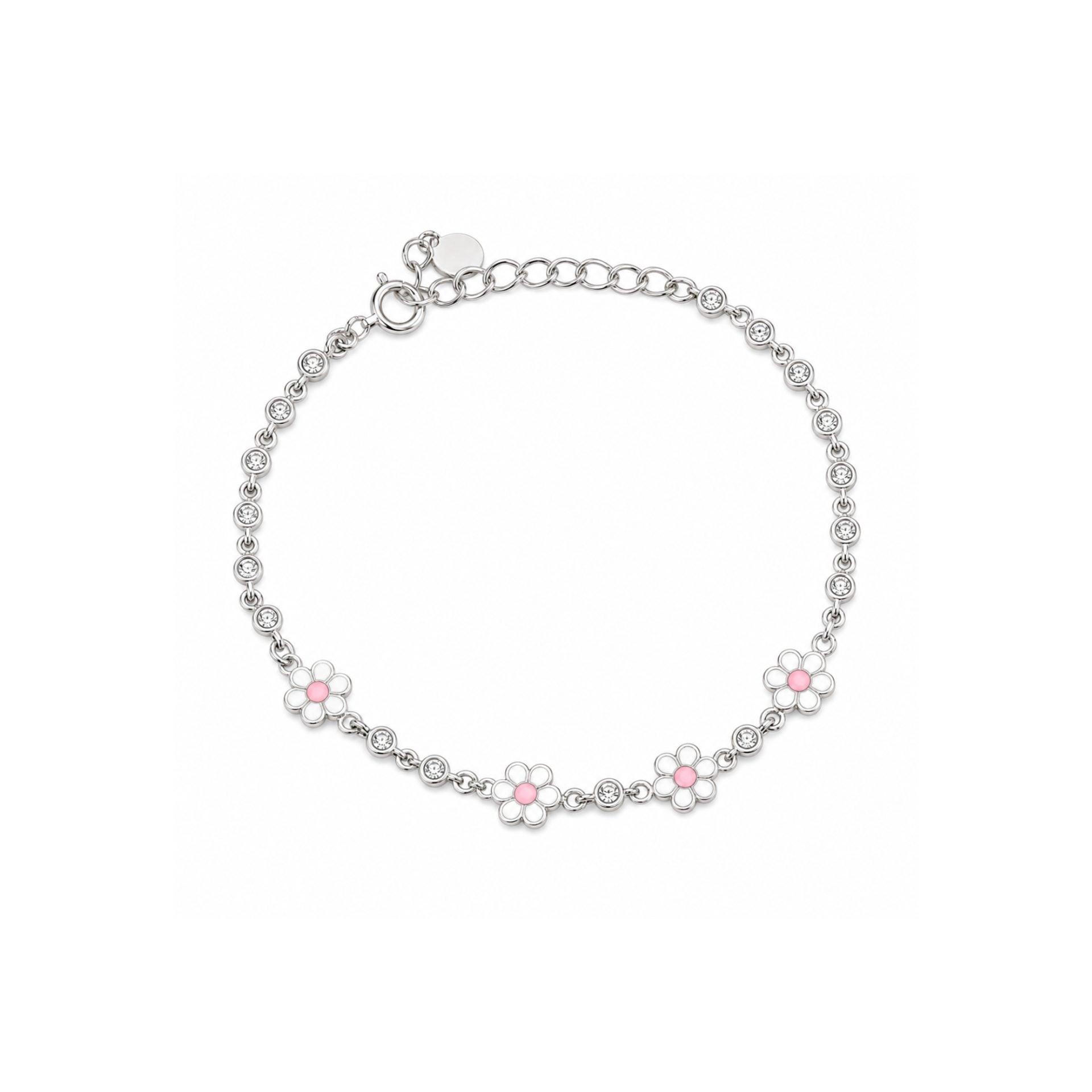 Bratara pentru Copii, Argint 925, Model Floare cu Piatra, cu Email si Zirconiu, 21 cm/4.4g Argintiu/Alb