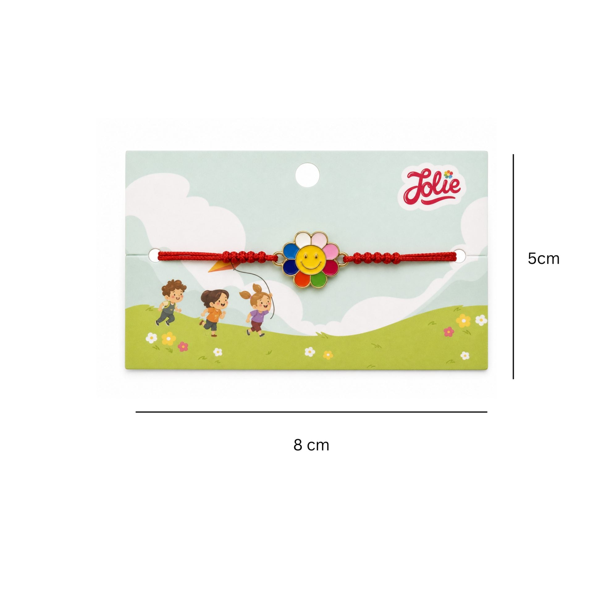 Bratara pentru Copii, cu Impletitura Snur Rosu, Model Floare, Multicolor