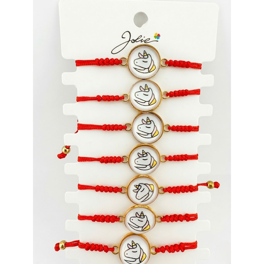 Bratara Martisor Pentru Dama, Model Unicorn, Set 12 Bucati, Pandativ din Aliaj cu Print, Snur Ajustabil Impletit, Multicolor