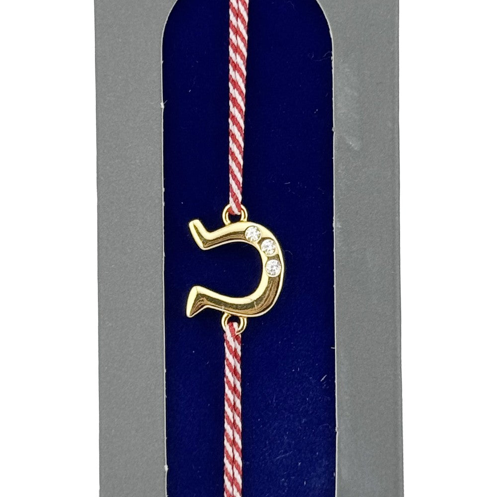 Bratara Placata cu Aur 24k, Jolie, Model POTCOAVA cu PIETRE, Martisor Bratara, cu Snur Alb/Rosu, Auriu
