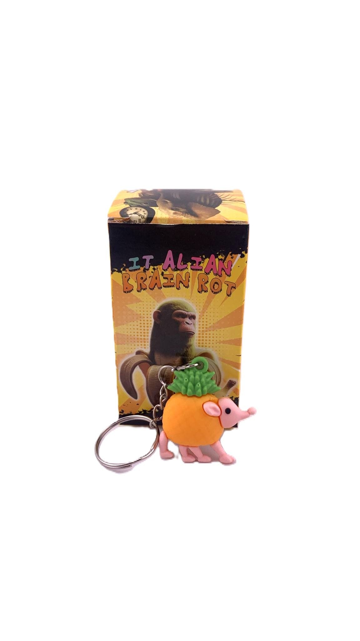 Breloc de Chei din Silicon, Figurina Brainrot Snooffi Zeffirulli, 4 cm, Portocaliu/Verde