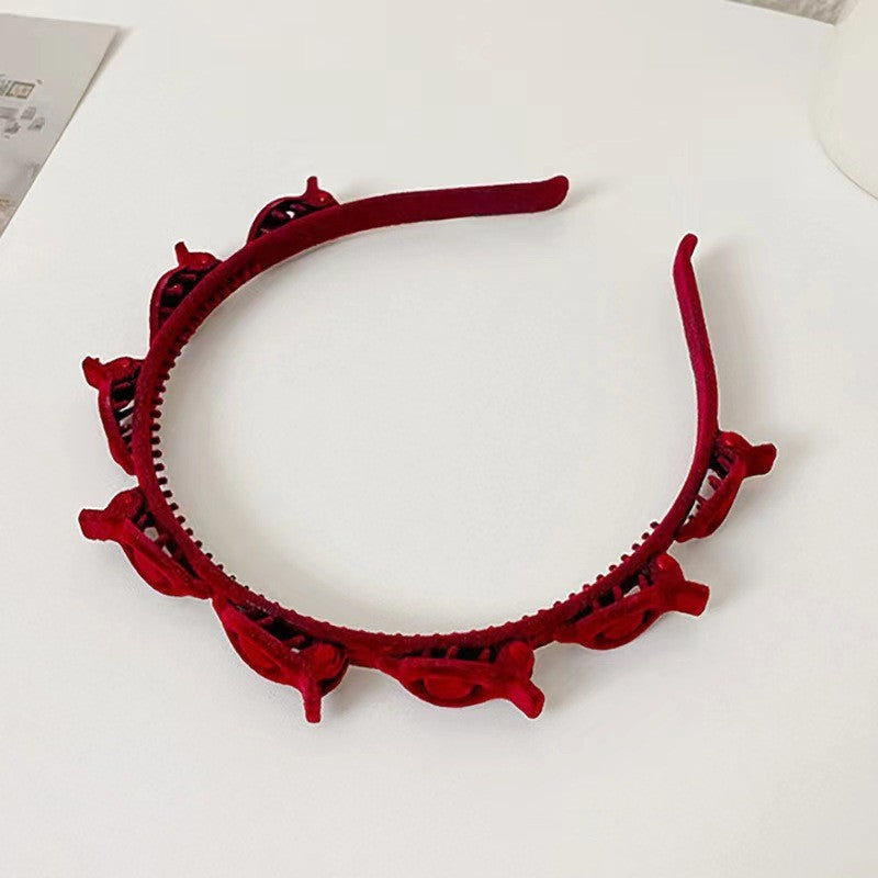 Bentita de Par pentru Femei, Agrafa Stil Coreean, Accesoriu pentru Par cu Textura MultiStrat, 13 x 11.5 cm, Rosu