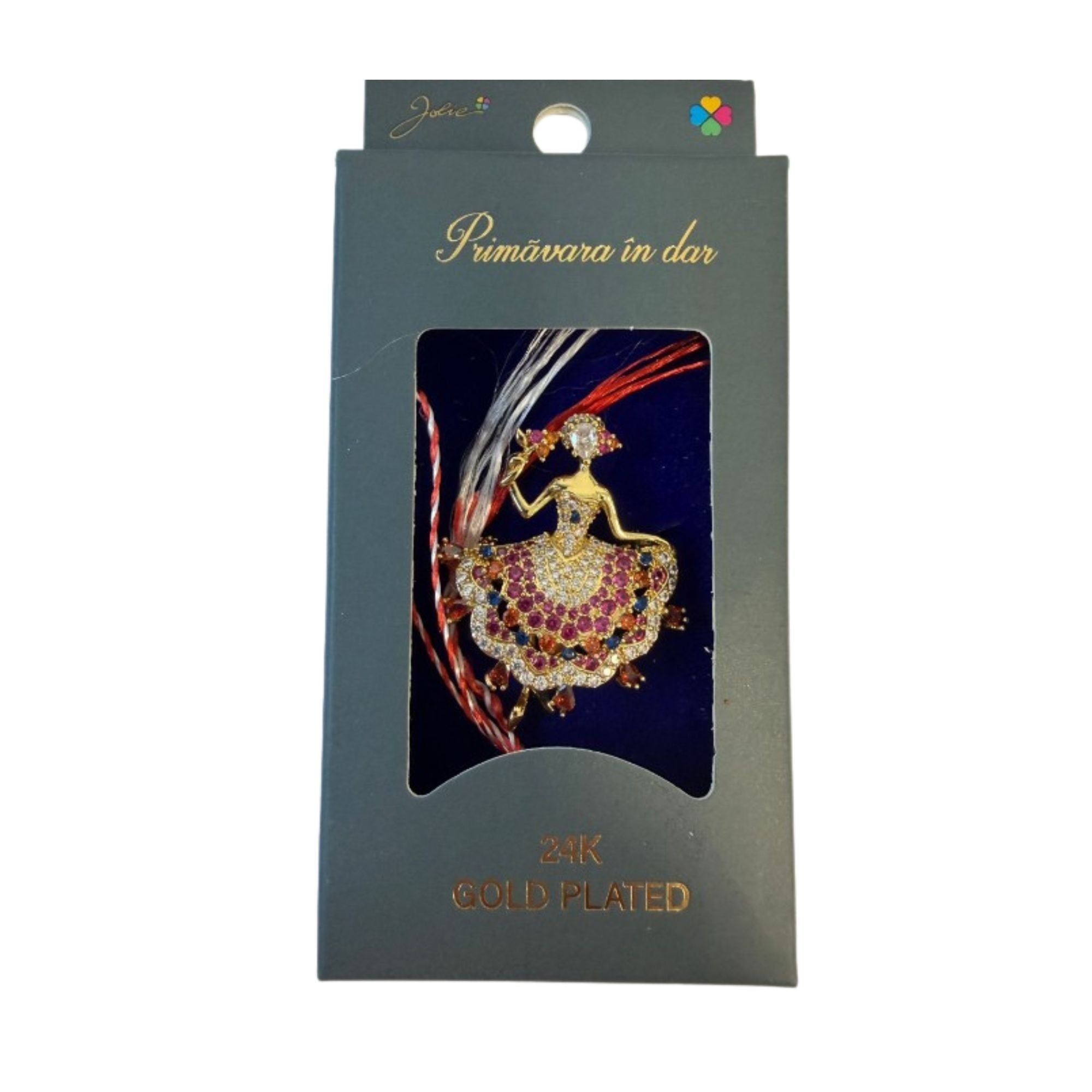 Martisor cu Brosa Placata cu Aur 24K, Ambalaj Carton cu Design, Material Metal, Model Balerina, Dimensiune Brosa 2.5-3cm, Auriu/Roz