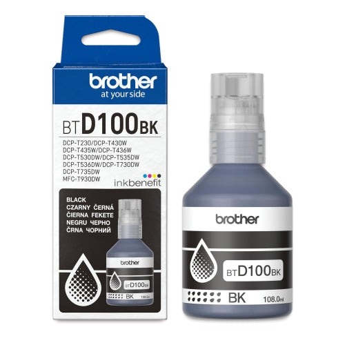 Cartuș Cerneală Original Brother Negru BT-D100BK, pentru DCP-T430W|T530DW|T730DW|MFC-T930DW, 7.5k, incl.TV 0.8 RON, 