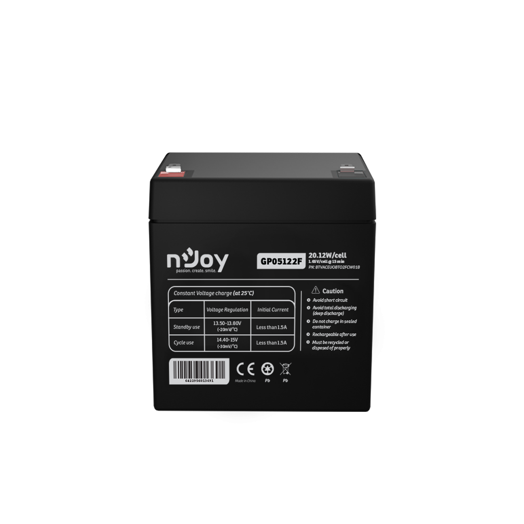 UPS- acumulatori Njoy GP05122F | Baterie UPS | 12 V | 5 A | Borne F2 | 20 W | 90 x 70 x 107 mm 