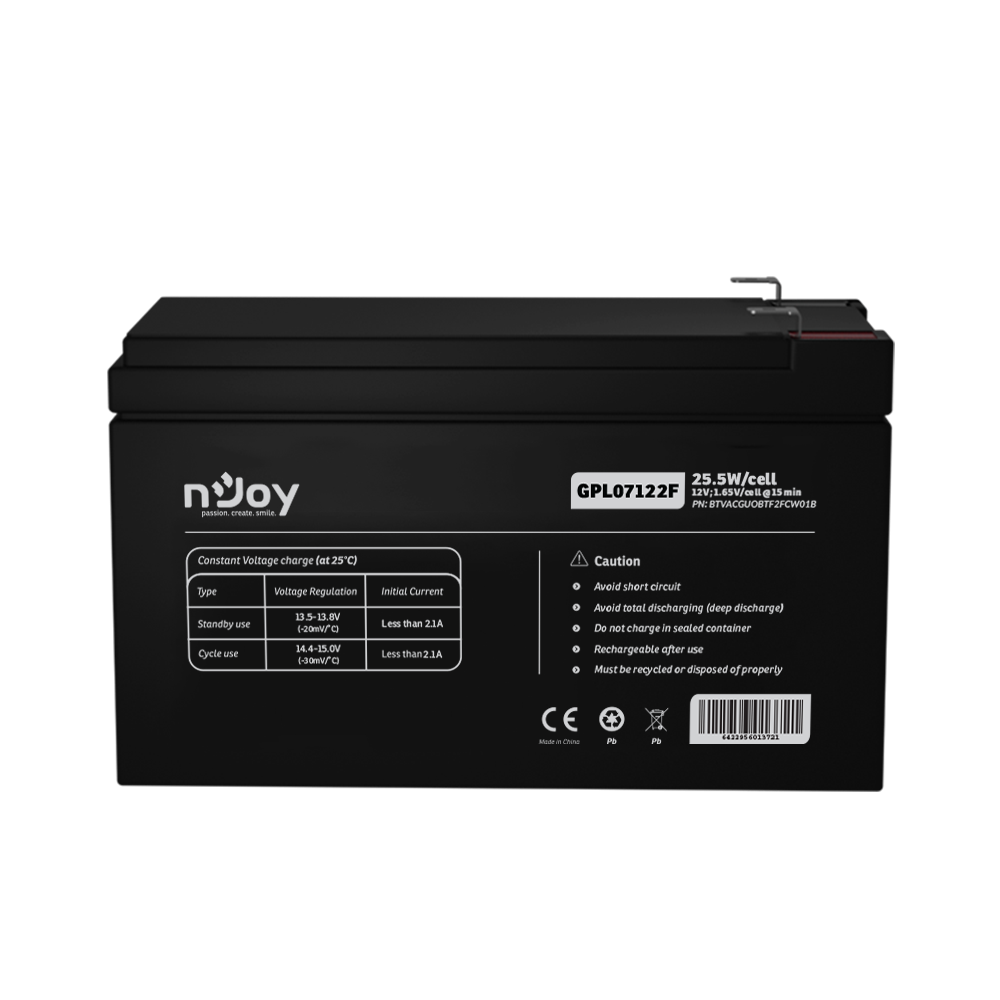 UPS- acumulatori Njoy GPL07122F | Baterie UPS&nbsp; | 12 V | 7 A | Borne&nbsp; F2 | 30 W | 151 x 65 x 94 mm "BTVACGUOBTF2FCW01B"